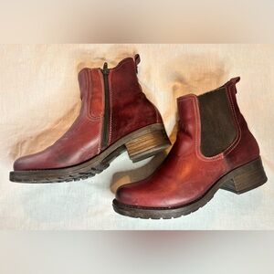 Dromedaris Women’s Oxblood Red Leather Ankle Boots 41 Side Zip Faux Fur Portugal